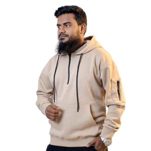 Fleece Cotton Beige Hoodie