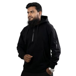 Fleece Cotton Black Hoodie