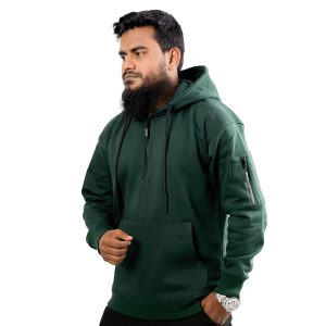 Fleece Cotton Bottle Green Hoodie