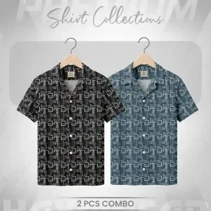 SHT001 Black & Light Olive 2pcs Combo Cuban Shirt