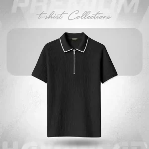 PL003 Black Waffle Polo