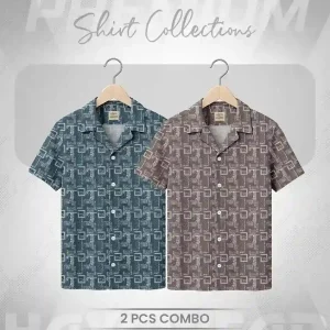 SHT001 Light Olive & Brown 2pcs Combo Cuban Shirt